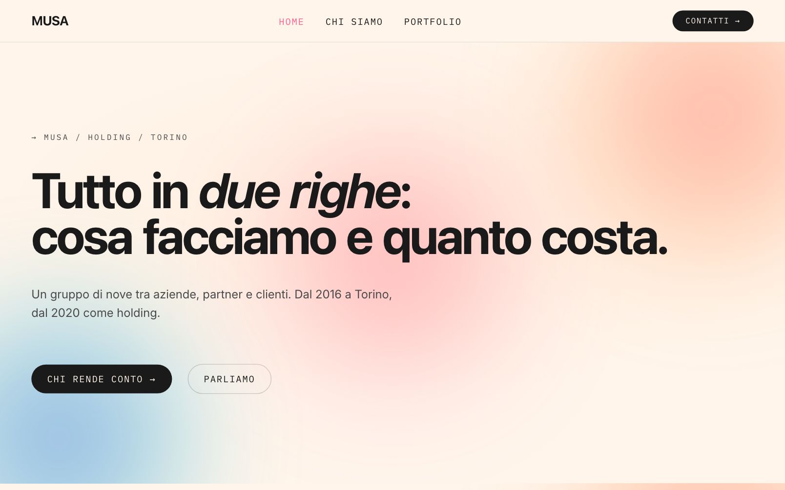 Home page del sito MUSA Holding